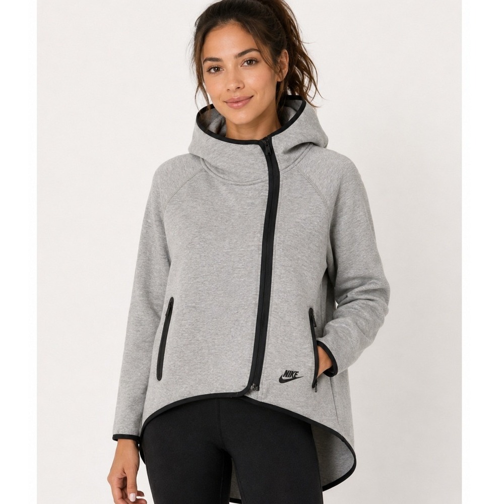 Nike Tech Fleece Cape Full Zip Hoodie Gray Heather Asymmetrical XS